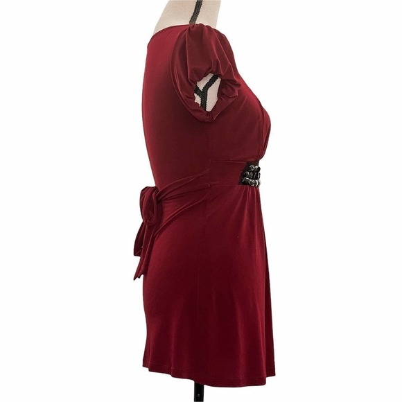 ING Red Embellished Short Sleeve Tie Back Tunic - Picture 4 of 12